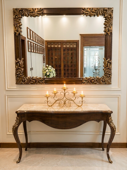 Royal Chinioti Carved Wooden Console Table & Mirror Set